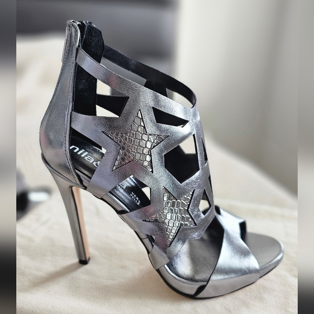 NIIA & NILA Sandals,  EU 38 , US 8 , ankle Sandals, silver ,  made in Italy